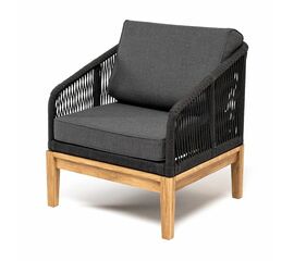 "Канны" кресло плетеное из роупа, основание дуб, роуп темно-серый круглый, ткань темно-серая 027 | Интернет магазин мебели и декора LifeDekor