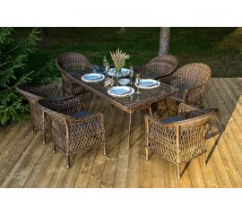 "Амароне" обеденная группа из искусственного ротанга на 6 персоны, цвет коричневый | Интернет магазин мебели и декора LifeDekor