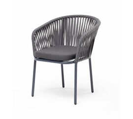 "Бордо" стул плетеный из роупа, каркас алюминий серый (RAL7022) муар, роуп серый 15мм, ткань темно-серая 027 | Интернет магазин мебели и декора LifeDekor