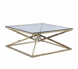 Столик журнальный SABINE прозрачное стекло 90*90*45, каркас золото | Интернет магазин мебели и декора LifeDekor
