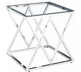 Столик журнальный LIVIA прозрачное стекло 55*55*55, каркас серебро | Интернет магазин мебели и декора LifeDekor
