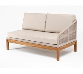 "Канны" левый модуль плетеный из роупа, основание дуб, роуп бежевый круглый, ткань бежевая 15052 | Интернет магазин мебели и декора LifeDekor