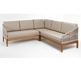 "Канны" диван модульный плетеный из роупа, основание дуб, роуп бежевый круглый, ткань бежевая 15052 | Интернет магазин мебели и декора LifeDekor