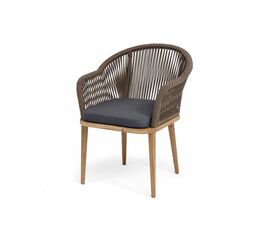 "Лион" стул плетеный из роупа, основание дуб, роуп коричневый круглый, ткань темно-серая 027 | Интернет магазин мебели и декора LifeDekor
