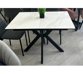 Стол КОМИЛЬФО МИНИ 100 БЕЛЫЙ МРАМОР с прожилками латте, керамика / ЛАТТЕ, М-City | Интернет магазин мебели и декора LifeDekor