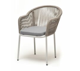 "Лион" стул плетеный из роупа, каркас алюминий светло-серый (RAL7035) муар, роуп серый меланж круглый, ткань светло-серая | Интернет магазин мебели и декора LifeDekor