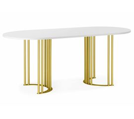 Стол деревянный Хьюго О 160 х 90 белая шагрень пленка / золотые ноги | Интернет магазин мебели и декора LifeDekor