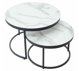 Журнальный столик Эрвин (комплект) Белый мрамор, стекло/ каркас графит | Интернет магазин мебели и декора LifeDekor