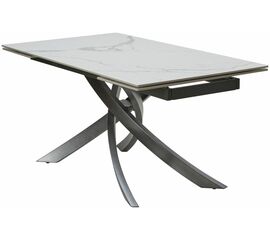 Стол ESTEBIO 160 GLOSS STATUARIO WHITE SOLID CERAMIC / Серый металлик, ®DISAUR | Интернет магазин мебели и декора LifeDekor