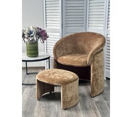 Кресло+оттоманка HUG AT5139-13 Коричневый, ткань/каркас металл в обивке AT5139-13 ®DISAUR | Интернет магазин мебели и декора LifeDekor