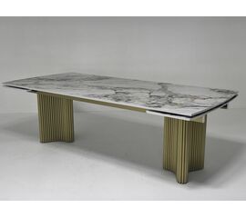 Стол АДАЖИО-2 240 (320) см ARCTIC OCEAN, керамика / Золотой каркас М-City | Интернет магазин мебели и декора LifeDekor