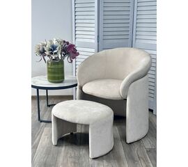 Кресло+оттоманка HUG AT5139-09 Св. бежевый, ткань/каркас металл в обивке AT5139-09 ®DISAUR | Интернет магазин мебели и декора LifeDekor