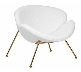 Кресло дизайнерское DOBRIN EMILY, белый (букле) ткань, золотое основание, Вариант: белый (букле) ткань, золотое основание | Интернет магазин мебели и декора LifeDekor