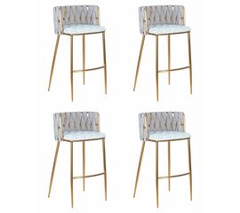 Набор 4 шт Стул барный DOBRIN EMMA GOLD, белый PU (T-01), белая ткань (F-49), Вариант: белый PU (T-01), белая ткань (F-49) | Интернет магазин мебели и декора LifeDekor