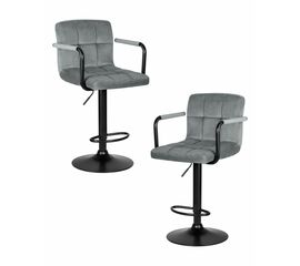 Набор 2 шт Стул барный DOBRIN KRUGER ARM BLACK, серый велюр (MJ9-75), Вариант: серый велюр (MJ9-75) | Интернет магазин мебели и декора LifeDekor
