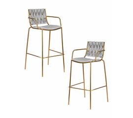 Набор 2 шт Стул барный DOBRIN MILLER GOLD, cветло-серый велюр (135-37), Вариант: cветло-серый велюр (135-37) | Интернет магазин мебели и декора LifeDekor