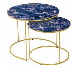 Набор кофейных столиков Tango темно-синий с ножками матовое золото, 2шт | Интернет магазин мебели и декора LifeDekor