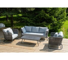 "Багамы" лаунж-зона 5-местная плетеная из роупа (веревки), каркас алюминиевый темно-серый, роуп серый | Интернет магазин мебели и декора LifeDekor