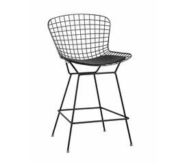 Стул полубарный с низкой спинкой Bertoia черный с черной подушкой | Интернет магазин мебели и декора LifeDekor