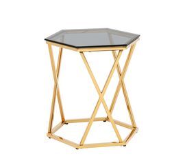 Журнальный столик Круз 48*42 стекло smoke сталь золото | Интернет магазин мебели и декора LifeDekor