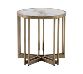 Журнальный столик Алиада 55х55 см светлая керамика сталь шампань | Интернет магазин мебели и декора LifeDekor