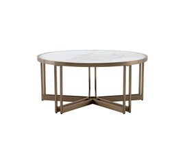 Журнальный столик Алиада 90х90 см светлая керамика сталь шампань | Интернет магазин мебели и декора LifeDekor