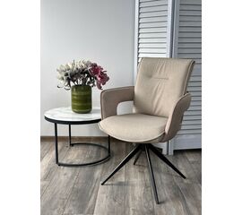 Стул KINNET 360 град. поворот.  MOHAIR-110 / CASTEL-15 Бежевый,ткань/ Тем.-серый каркас, ®DISAUR | Интернет магазин мебели и декора LifeDekor