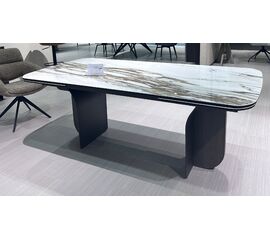 Стол INGERMAN 200 KARAKATA BROWN, керамика на стекле / Темно-серый металл+ шпон,  каркас, ®DISAUR | Интернет магазин мебели и декора LifeDekor