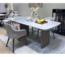 Стол CALVIN 180 SEMI-POLISHED SNOW CARRARA SOLID CERAMIC / Серый дуб, ®DISAUR | Интернет магазин мебели и декора LifeDekor