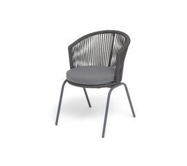 "Люксембург" стул плетеный из роупа, каркас из стали темно-серый (RAL7024) муар, роуп темно-серый круглый, ткань темно-серая 027 | Интернет магазин мебели и декора LifeDekor