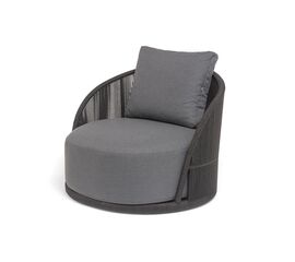 "Монтелла" кресло плетеное из роупа, каркас алюминий темно-серый (RAL7024) муар, роуп темно-серый круглый, ткань темно-серая 027 | Интернет магазин мебели и декора LifeDekor