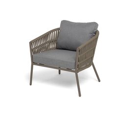 "Комо" кресло плетеное из роупа, каркас алюминий бежево-серый (RAL7006) муар, роуп серо-коричневый 23мм, ткань темно-серая 027 | Интернет магазин мебели и декора LifeDekor