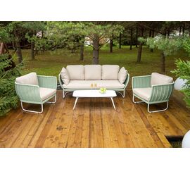 "Фиджи" лаунж-зона 5-местная плетеная из роупа (веревки), каркас алюминиевый светло-серый, роуп зеленый (4204) | Интернет магазин мебели и декора LifeDekor