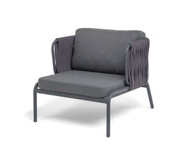 "Ронда" кресло плетеное из роупа, каркас алюминий темно-серый (RAL7024) муар, роуп серый 40 мм tex, ткань темно-серая 027 | Интернет магазин мебели и декора LifeDekor