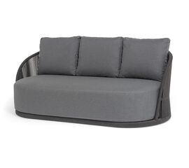 "Монтелла" диван 3-местный плетеный из роупа, каркас алюминий темно-серый (RAL7024) муар, роуп темно-серый круглый, ткань темно-серая 027 | Интернет магазин мебели и декора LifeDekor