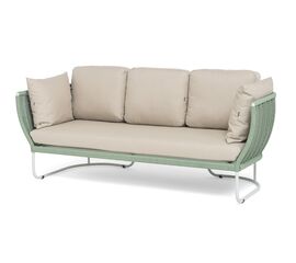 "Фиджи" диван 3-местный плетеный из роупа, каркас алюминий светло-серый (RAL7035) муар, роуп зеленый (4204) круглый tex, ткань Mossle бежевая | Интернет магазин мебели и декора LifeDekor