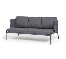 "Лугано" диван 3-местный плетеный из роупа, каркас алюминий темно-серый (RAL7024) муар, роуп темно-серый круглый, ткань темно-серая YB25-0027 | Интернет магазин мебели и декора LifeDekor