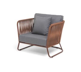 "Багамы" кресло плетеное из роупа, каркас алюминий коричневый (RAL8016) муар, роуп BZ23-ED31, ткань темно-серая 027 | Интернет магазин мебели и декора LifeDekor
