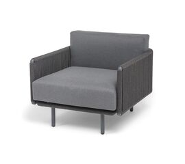 "Джелло" кресло плетеное из роупа, каркас алюминий темно-серый (RAL7024) муар, роуп темно-серый круглый, ткань темно-серая 027 | Интернет магазин мебели и декора LifeDekor