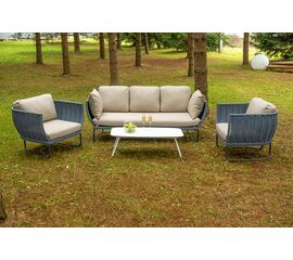 "Фиджи" лаунж-зона 5-местная плетеная из роупа (веревки), каркас алюминиевый темно-серый, роуп синий (KT18-014) | Интернет магазин мебели и декора LifeDekor