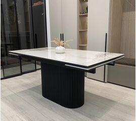 Стол АРИЯ 160 Белый мрамор MATTE, керамика / Черный каркас М-City | Интернет магазин мебели и декора LifeDekor