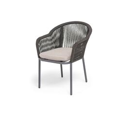 "Лион" стул плетеный из роупа, каркас алюминий темно-серый (RAL7024) муар, роуп темно-серый круглый, ткань бежевая 052 | Интернет магазин мебели и декора LifeDekor