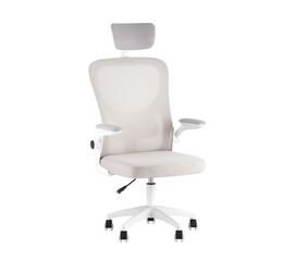 Кресло офисное TopChairs Core серый с подголовником пластик белый | Интернет магазин мебели и декора LifeDekor