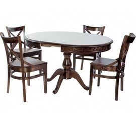 Обеденная группа (Стол Фабрицио-1 Glass и 4 стула Соло Венский жесткий), орех темный | Интернет магазин мебели и декора LifeDekor