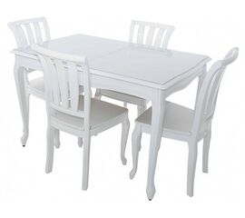Обеденная группа (Стол Кабриоль GLASS и 4 стула Кабриоль жесткий), эмаль белая | Интернет магазин мебели и декора LifeDekor