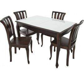 Обеденная группа (Стол Кабриоль GLASS и 4 стула Кабриоль жесткий), орех темный | Интернет магазин мебели и декора LifeDekor