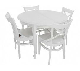 Обеденная группа (Стол Кабриоль круг и 4 стула Соло Венский жесткий), эмаль белая | Интернет магазин мебели и декора LifeDekor