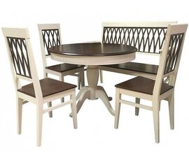 Обеденная группа (Стол Леонардо-1, 3 стула и скамья Кристиан), слоновая кость+орех темный | Интернет магазин мебели и декора LifeDekor