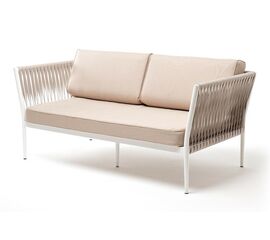 "Касабланка" диван 2-местный плетеный из роупа, каркас алюминий светло-серый (RAL7035) муар, роуп серо-коричневый 23мм, ткань бежевая 15052 | Интернет магазин мебели и декора LifeDekor
