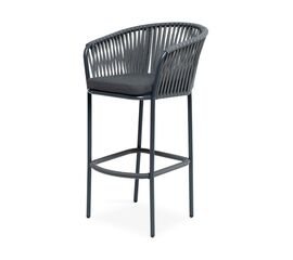 "Бордо" стул барный плетеный из роупа, каркас из стали темно-серый (RAL7024) муар, роуп серый 15мм, ткань темно-серая 027 | Интернет магазин мебели и декора LifeDekor